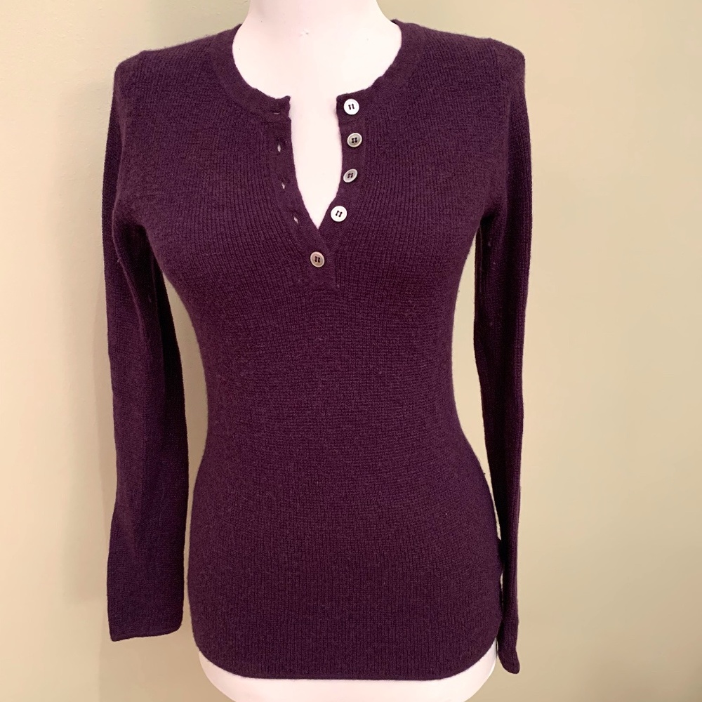 Ply Cashmere Purple Button 100% Cashmere Sweater